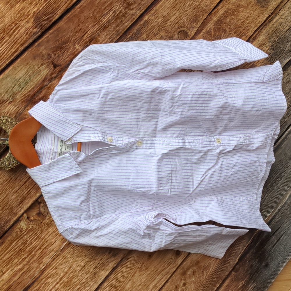 Banana Republic shirt button up white with purple pink stripes petite me…